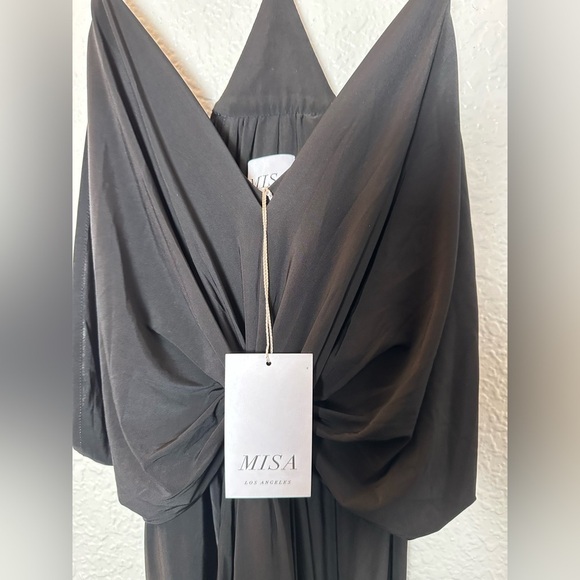 NWT Revolve MISA Los Angeles Domino V-Neck Knot Front Maxi Dress in Black - Picture 2 of 5